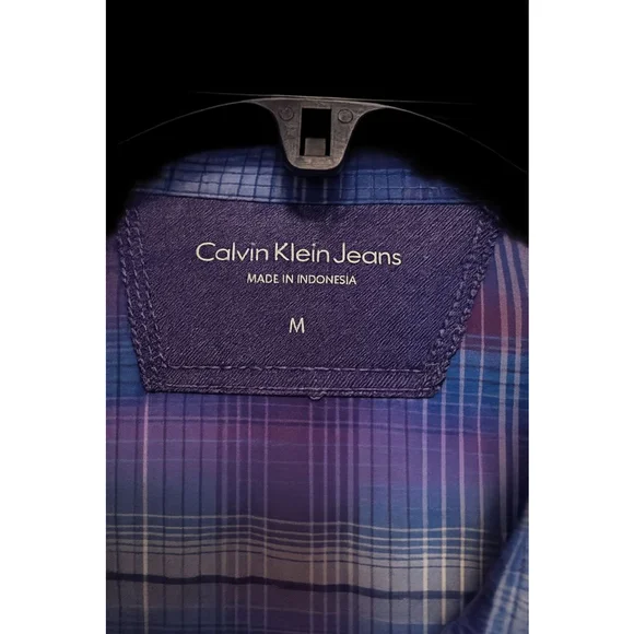 Calvin Klein Jeans Men’s Plaid Button Down Shirt Size M Blue Purple Long Sleeve - Picture 4 of 6